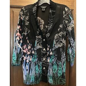 Citron Santa Monica Silk Button Up Blouse Tunic Floral Small EUC